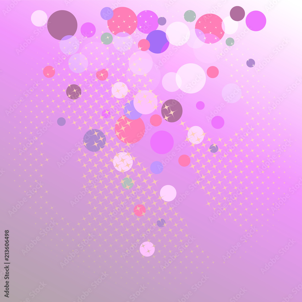 Fashionable abstract background with circular elements on gradient background and sparkling stars. Vector illustration for web design, holiday card, poster, congratulations. Fashionable abstract background with circular elements on gradient background and sparkling stars. Vector illustration for web design, holiday card, poster, congratulations.
