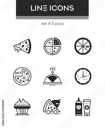 Pizza - set of line design style icons