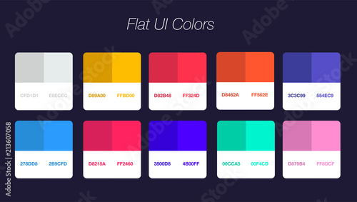 Set of colorful trendy flat color template. Collection palette of flat style color swatches for web design. Trendy colors squares palettes of new season. Vector Illustration. EPS 10