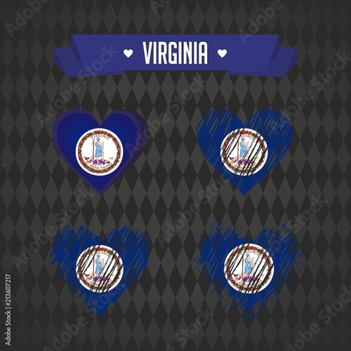 Virginia heart with flag inside. Grunge vector graphic symbols
