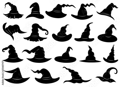 Illustration of different witch hats isolated on white