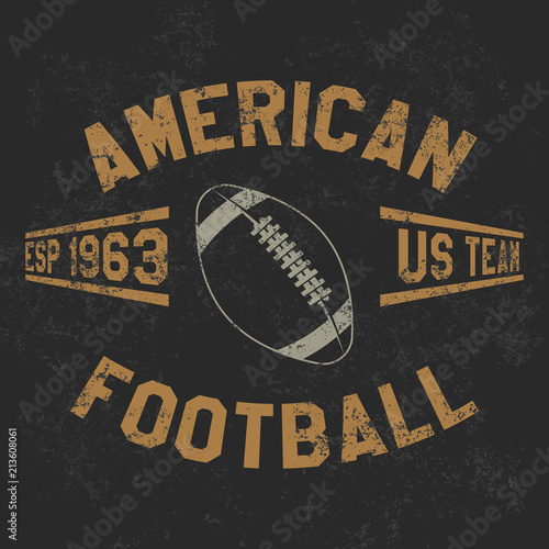 Vintage american football old grunge effect tee print vector design illustration. Premium quality superior retro car logo concept. T-shirt emblem, cloth branding or advertising.