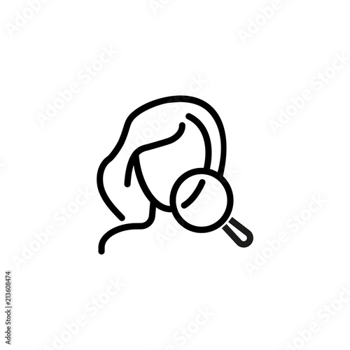 Problem skin line icon. Face, woman, magnifier, examining. Beauty care concept. Can be used for topics like spa salon, skincare, cosmetology, dermatology