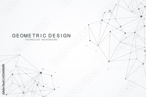Abstract polygonal background with connected lines and dots. Minimalistic geometric pattern. Molecule structure and communication. Graphic plexus background. Science, medicine, technology concept.