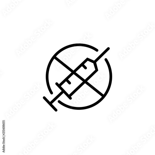 Without injections line icon. Syringe, needle, stop, prohibition sign. Treatment concept. Can be used for topics like medicine, drug addiction, medical abuse