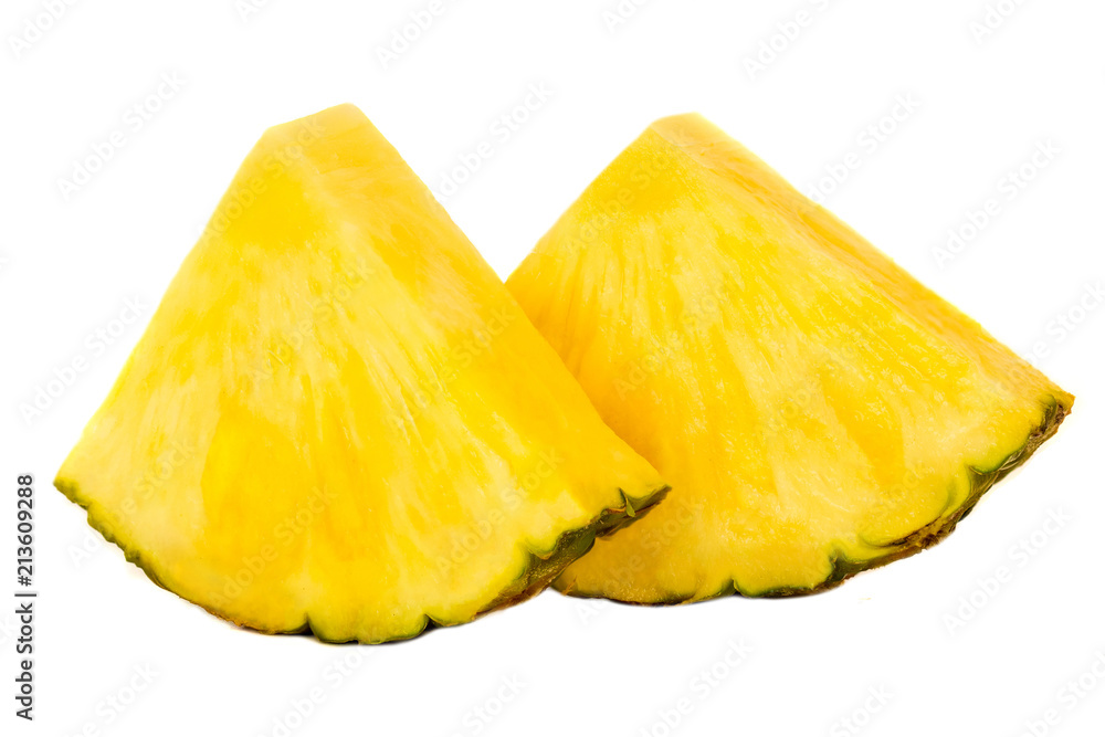 Two Pineapple slices. Ananas fruit isolated on white background. Fresh pineapple macro.. Two Pineapple slices. Ananas fruit isolated on white background. Fresh pineapple macro..