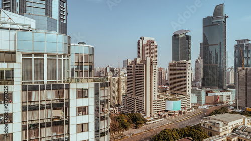 Aerial View of business area and cityscape in west Nanjing road  Jing an district  Shanghai