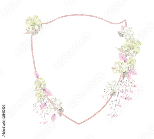 Watercolor wedding decoration flower and plant border shield style