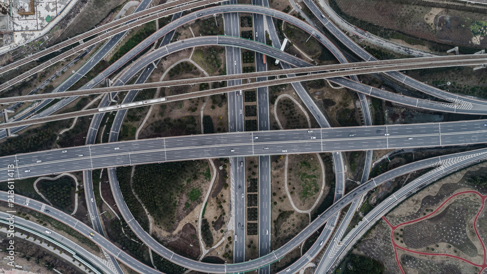 Aerial view of railway, highway and overpass on Luoshan road, Shanghai Aerial view of railway, highway and overpass on Luoshan road, Shanghai