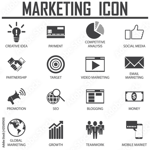Inbound Marketing Vector Icons with growth,seo,social media, partnership, blogging, global marketing, creative idea, payment.