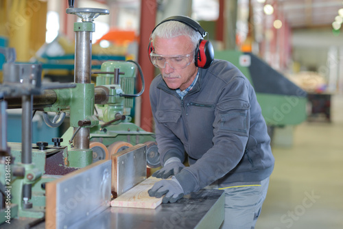 craftsman with labor protection and ear protection