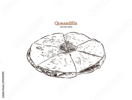 vector hand drawn Quesadilla Mexican food sketch Illustration.