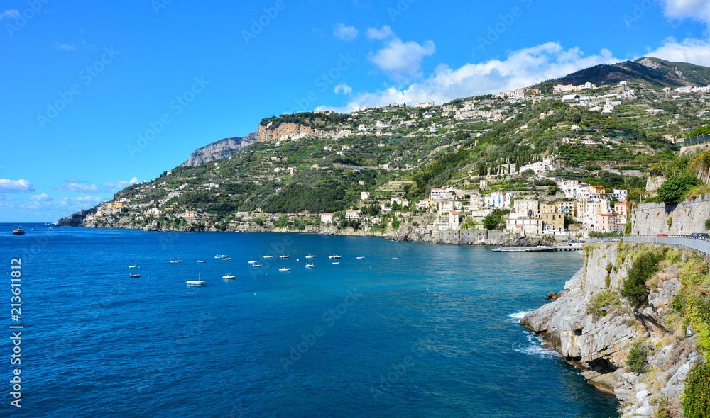 A view of Amalfi Coast, a popular tourist destination in the southern Italy, near the small town of Minori