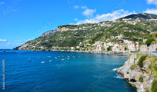 A view of Amalfi Coast, a popular tourist destination in the southern Italy, near the small town of Minori