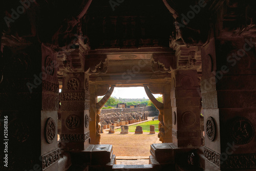 View from the mukha-mandapa, Durga temple, Aihole, Bagalkot, Karnataka. The Galaganatha Group of temples. photo