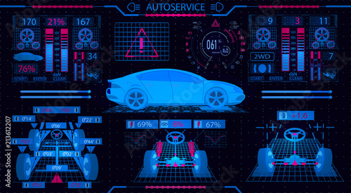 Car service. Graphical interface. Diagnostic alignment of the wheels. Check of shock-absorbers, the steering mechanism, ellipticity, brake system and the instrument panel. illustration