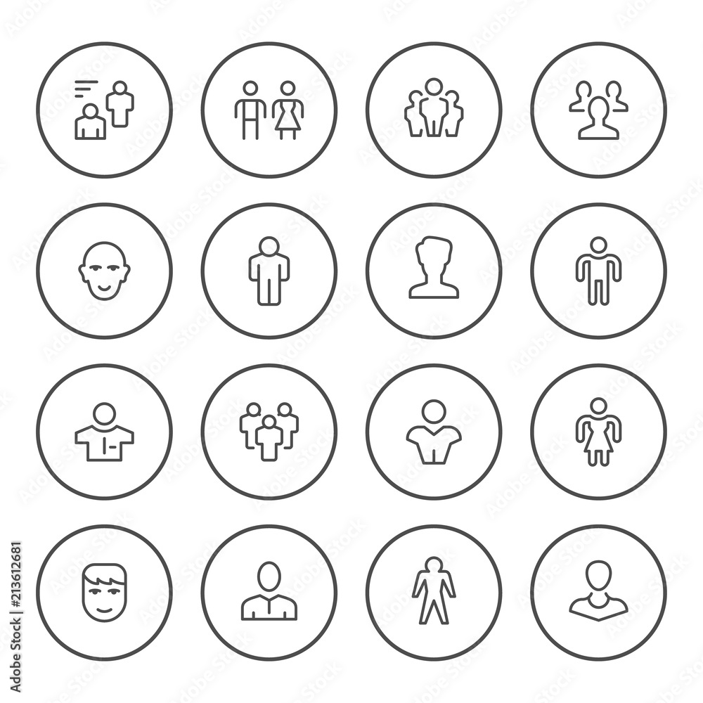 Set round line icons of people