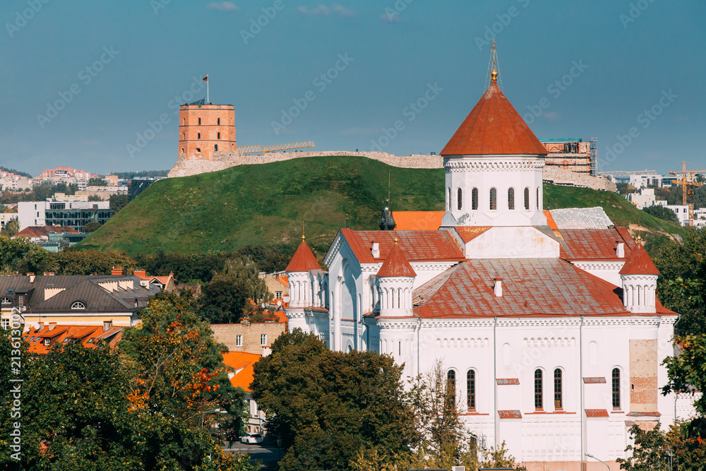 Vilnius, Lithuania. Cathedral Of Theotokos And Tower Of Gediminas