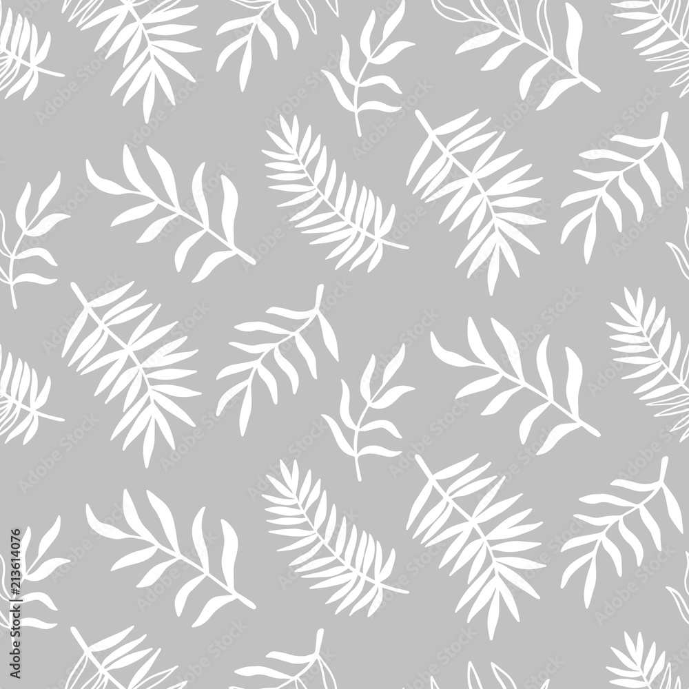 Tropical Leaves seamless pattern, modern hand drawn nature foliage Tropical Leaves seamless pattern, modern hand drawn nature foliage