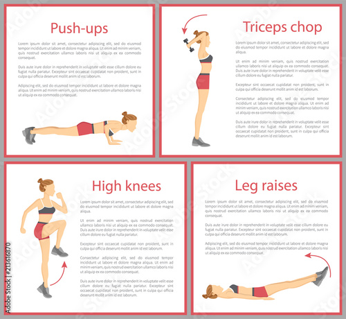 Push Ups and Triceps Chop Vector Illustration