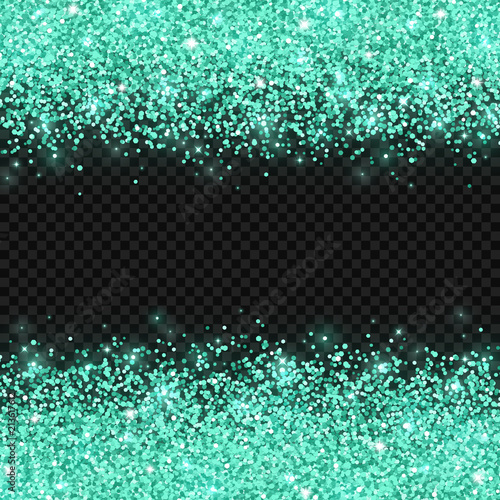 Turquoise glitter on dark transparent background. Vector
