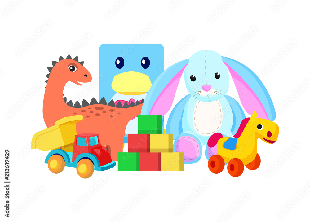 Naklejka premium Dinosaur and Rabbit Toys Vector Illustration