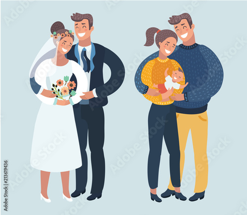Steps or stages of happy family life. 