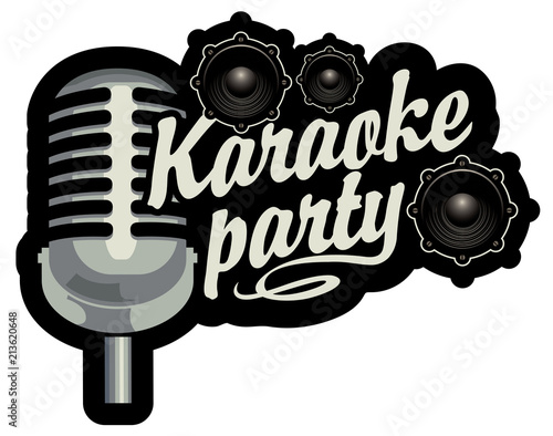 vector banner for inscription karaoke party with microphone and audio speakers