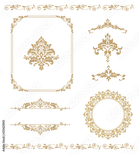 Set of vintage elements. Frames, dividers for your design. Golden Components in royal style. Elements for design menus, websites, certificates, boutiques, salons, etc. Making your logo and monogram.