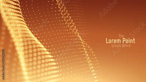 Vector abstract particle wave, points array with shallow depth of field. Futuristic illustration. Technology digital splash or explosion of data points. Pont dance waveform. Cyber UI, HUD element.