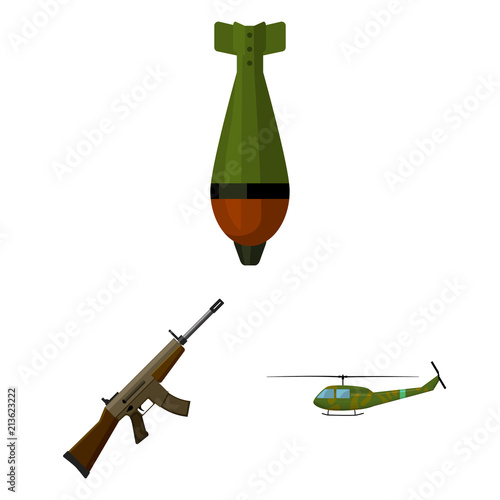 Army and armament cartoon icons in set collection for design. Weapons and equipment vector symbol stock web illustration.
