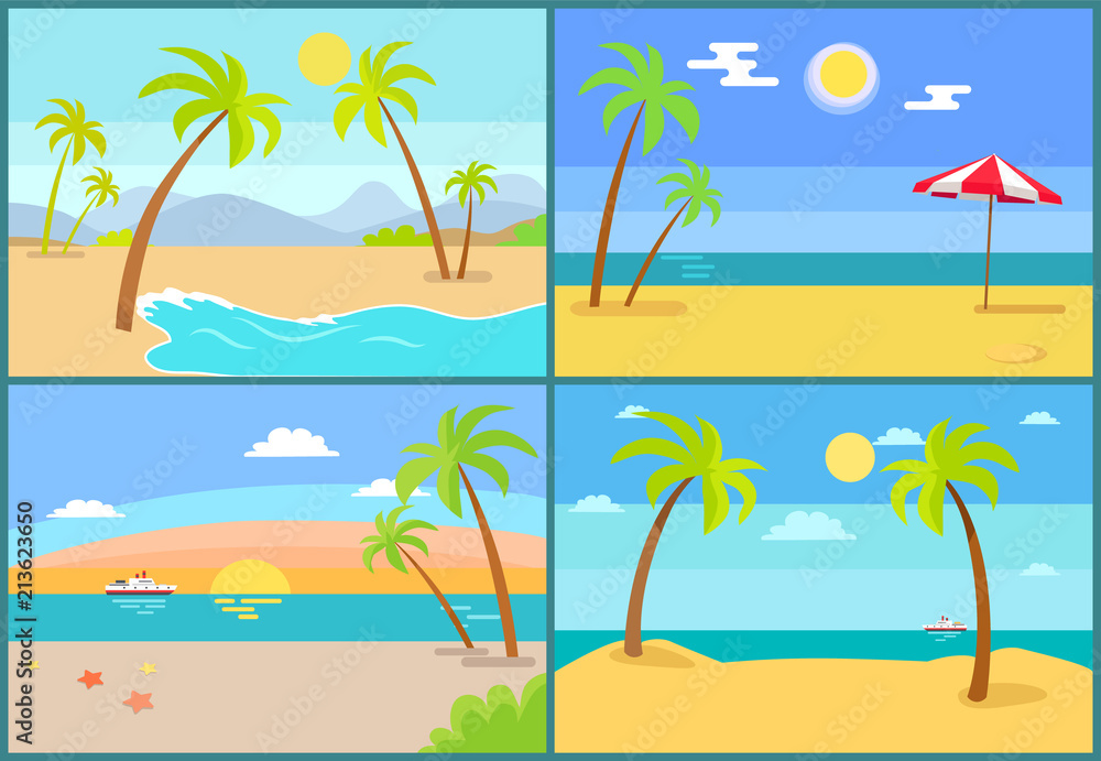 Seascape and Palms Collection Vector Illustration