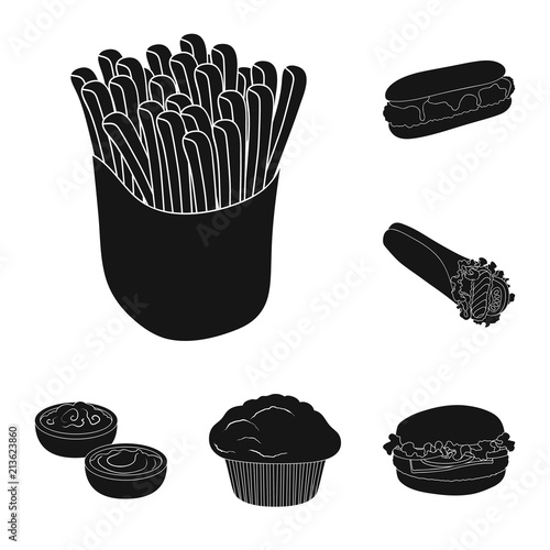 Fast food black icons in set collection for design.Food from semi-finished products vector symbol stock web illustration.