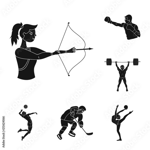 Different kinds of sports black icons in set collection for design. Athlete, competitions vector symbol stock web illustration.