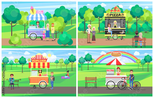 Ice Cream and Pizza Stand Vector Illustration © robu_s
