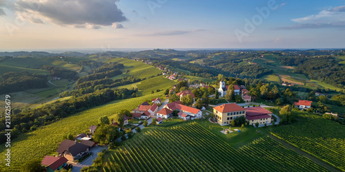 Kog panorama - village in the hills northeast of Ormož in northeastern Slovenia. The parish church in the village is dedicated to Saint Wolfgang photo