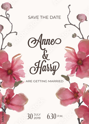 Beautiful floral wedding invitation in watercolor style, vector format