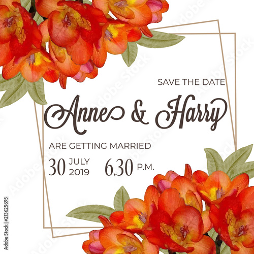 Beautiful floral wedding invitation in watercolor style