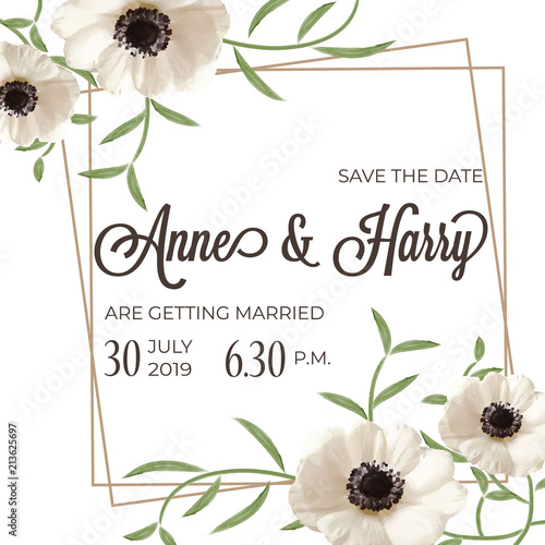 Beautiful floral wedding invitation in watercolor style