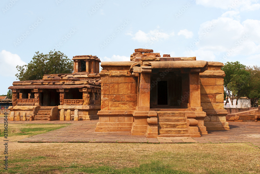 Lad Khan Temple on the left and Suryanarayana Gudi on the right, Aihole, Bagalkot, Karnataka.