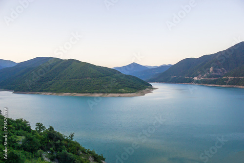 a reservoir in the mountains; Zhinvali Reservoir, Georgia