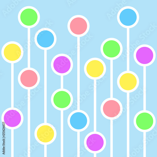 Abstract background with circles and white lines. Abstract meadow with flowers. Abstract balloons. Abstract crowd. Vector illustration with blue background.