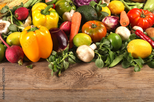 vegetables background over wooden table