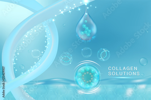 Blue Collagen Serum drop, cosmetic advertising background ready to use, luxury skin care ad, illustration vector.	