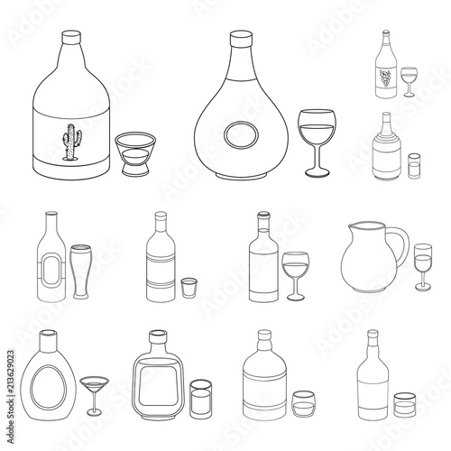 Types of alcohol outline icons in set collection for design. Alcohol in bottles vector symbol stock web illustration.