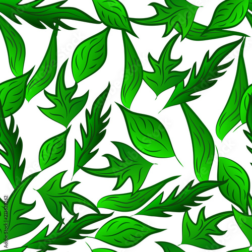 Fototapeta Naklejka Na Ścianę i Meble -  Green leafs bright summer seamless pattern, floral abstract background vector illustration