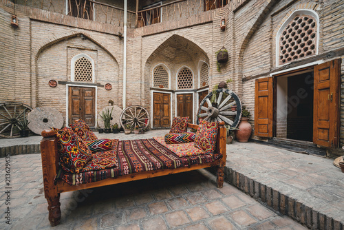 Courtyard of a medieval caravanserai in Bukhara, Uzbekistan. Central Asia photo