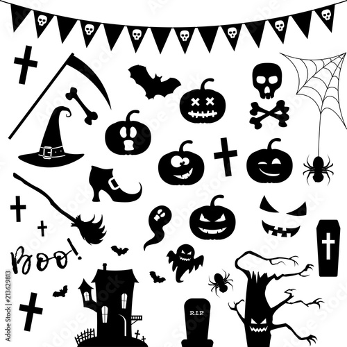 Halloween silhouette icon set.