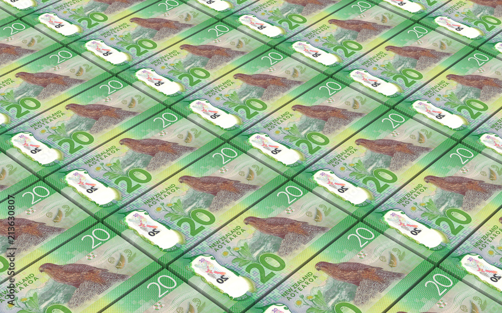 New Zealand dollar bills stacked background. 3D illustration. New Zealand dollar bills stacked background. 3D illustration.