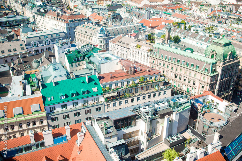 View from St. Stephen's Cathedral over Stephansplatz square in Vienna, capital of Austria on sunny day